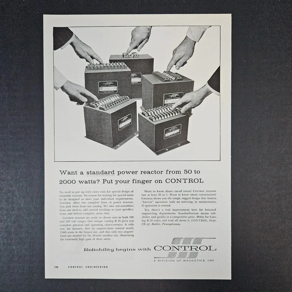 1958‎ Control Division Magnetics Inc Power Reactors Vintage Print Ad Butler PA